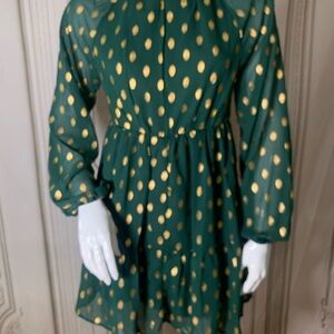 Elegant Green and Gold Polka Dot Dress